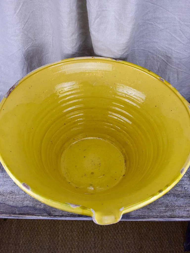 Large antique French 'tian' bowl with yellow glaze