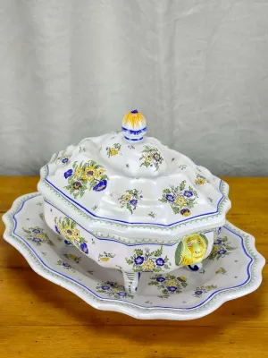 Large mid century Moustiers faience soup tureen and platter