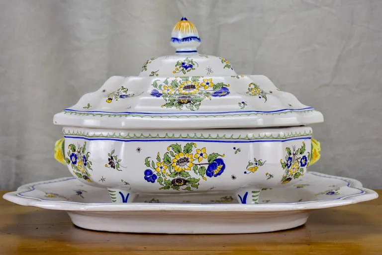 Large mid century Moustiers faience soup tureen and platter