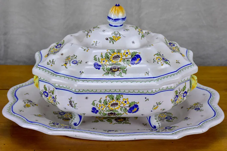 Large mid century Moustiers faience soup tureen and platter