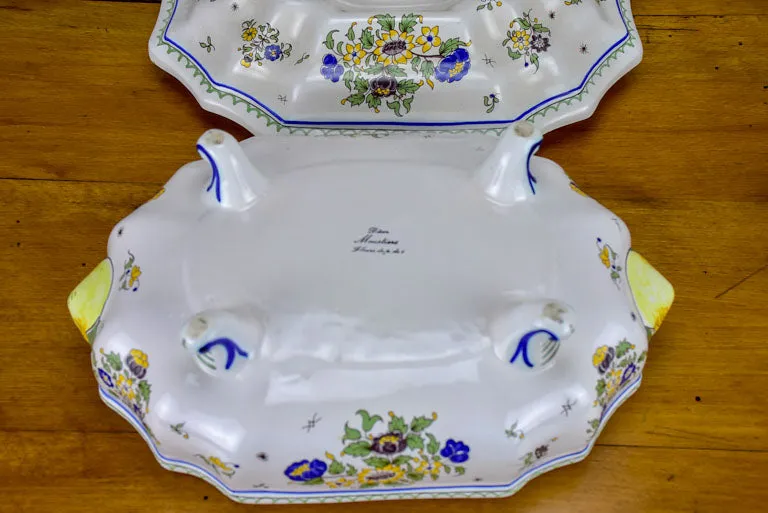 Large mid century Moustiers faience soup tureen and platter
