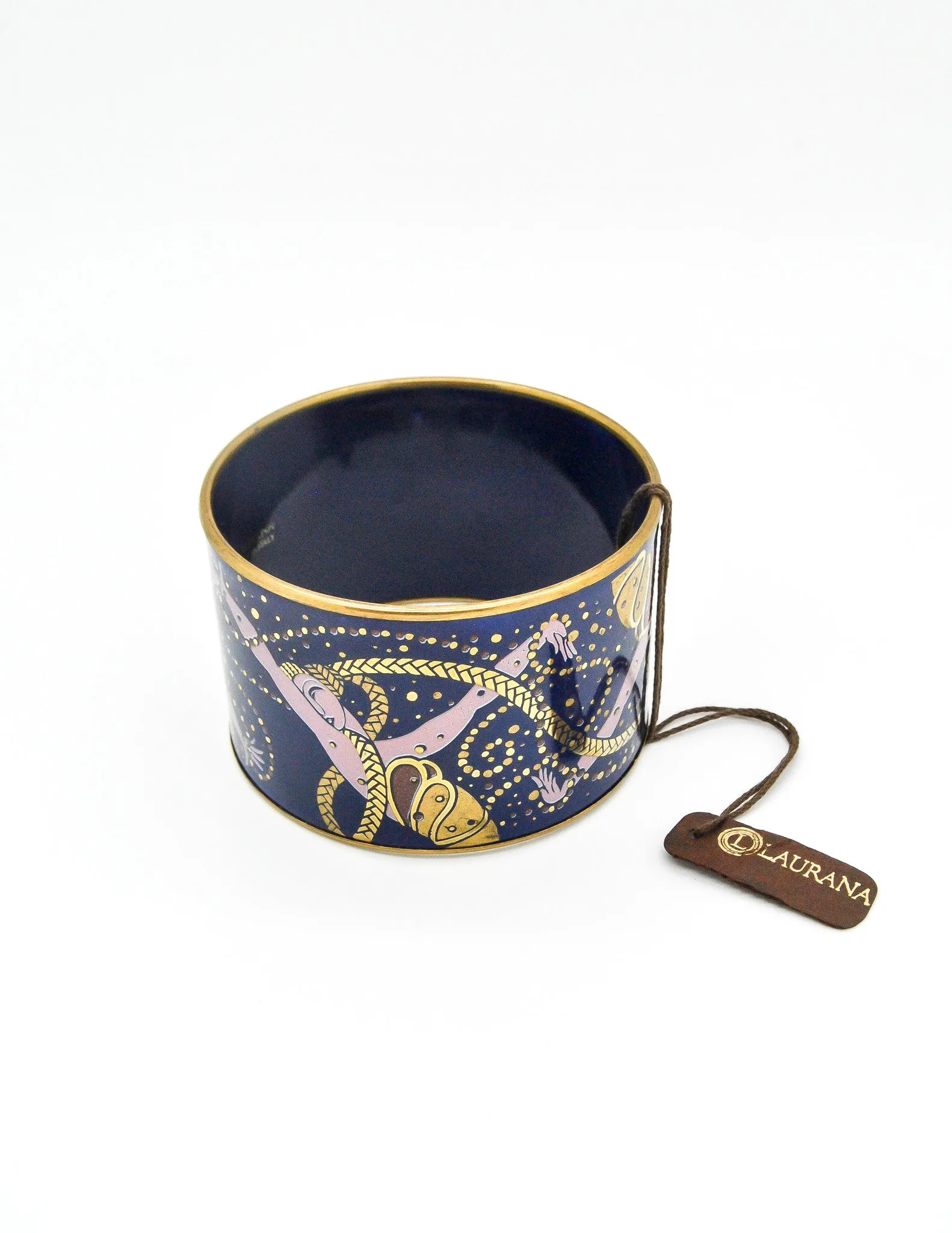 Laurana Vintage Blue Enamel Mardi Gras Brass Bracelet