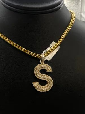 Letter S Pendant 14K Yellow Gold With Diamond / 5.9gr