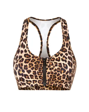 Lori - Leopard - Zippered Sports Bra