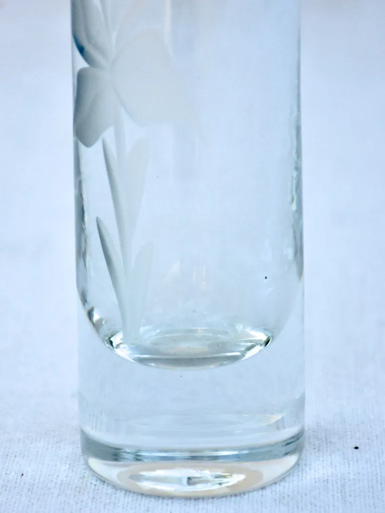 Mid-century crystal vase with engraved flower 8¼"
