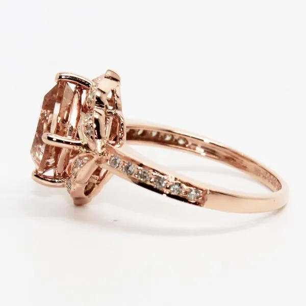 MORGANITE AND  DIAMOND HALO CUSHION RING