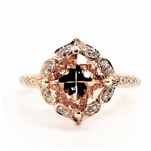 MORGANITE AND  DIAMOND HALO CUSHION RING