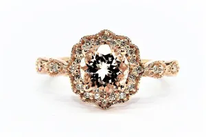 MORGANITE AND DIAMOND MILGRAIN HALO RING AD NO.1606