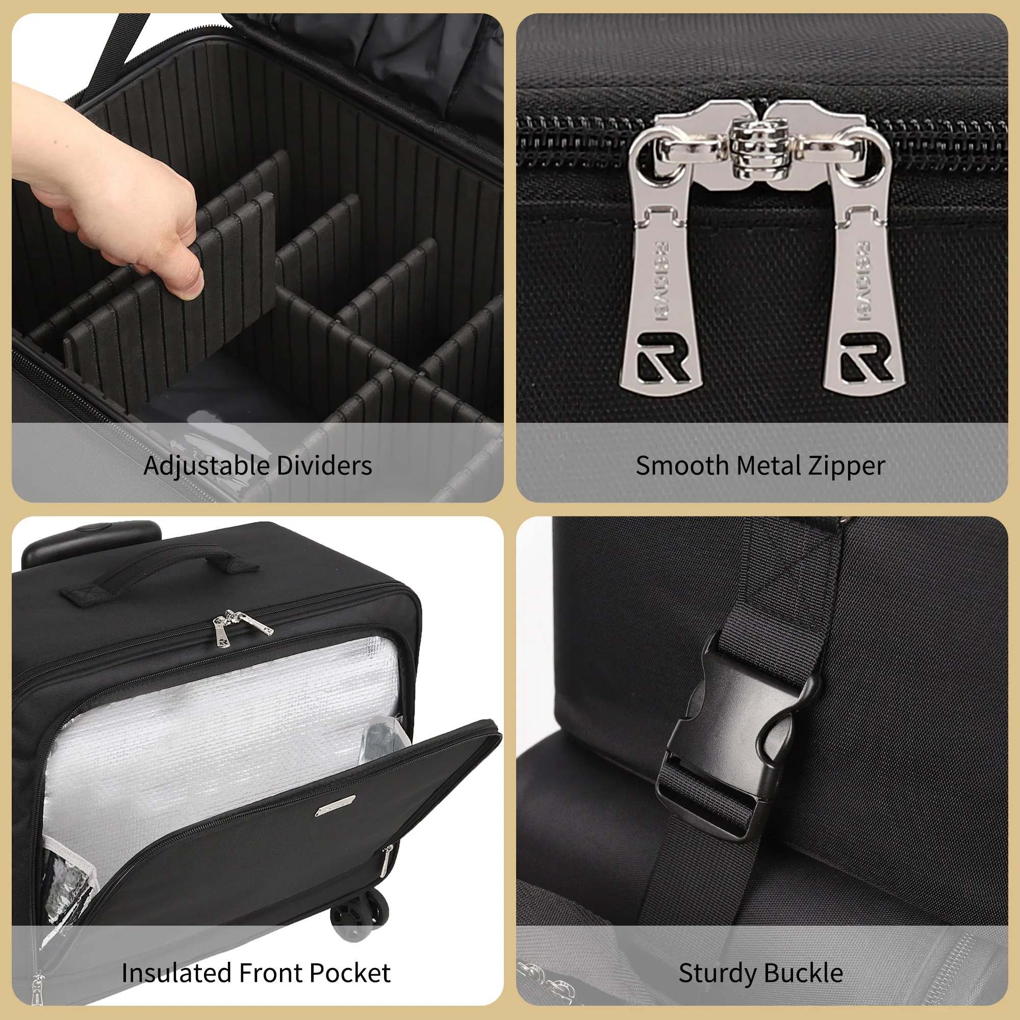 New 360° Rolling Extra Large 4 in 1 Makeup Case with 7 Small Bag and lipstick panels