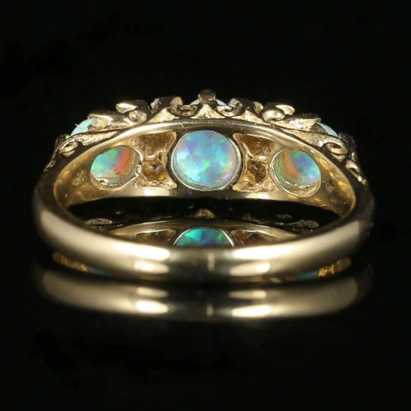 Opal Trilogy Diamond Ring 9Ct Gold