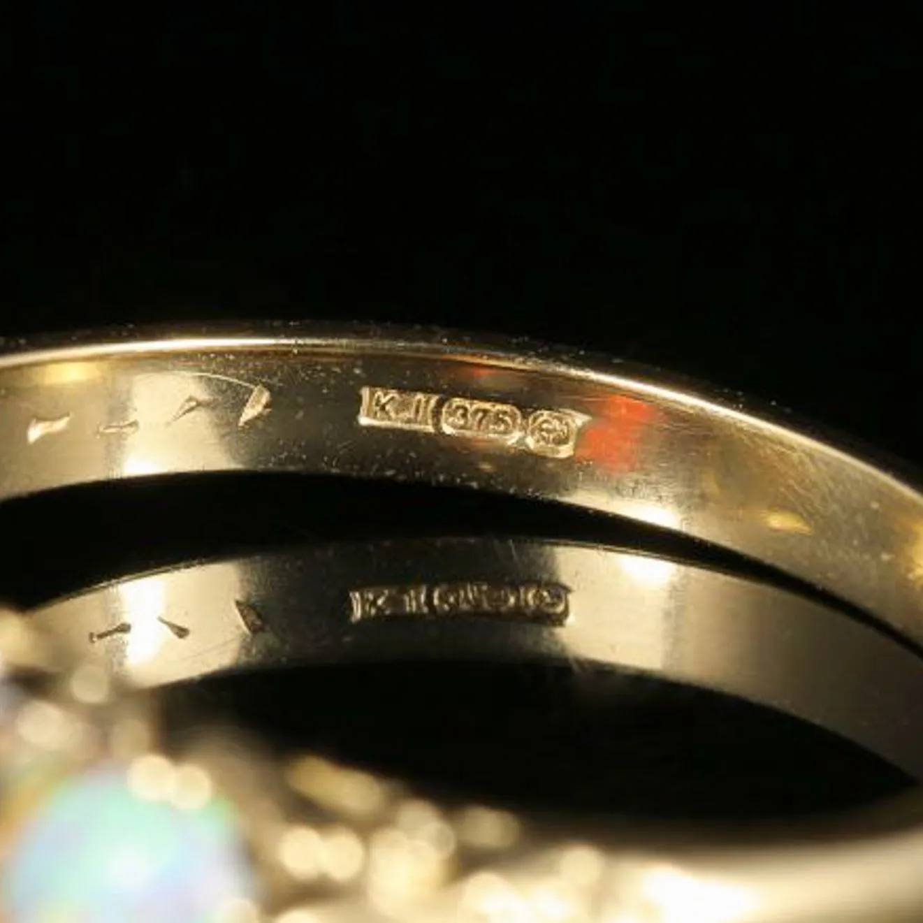 Opal Trilogy Diamond Ring 9Ct Gold