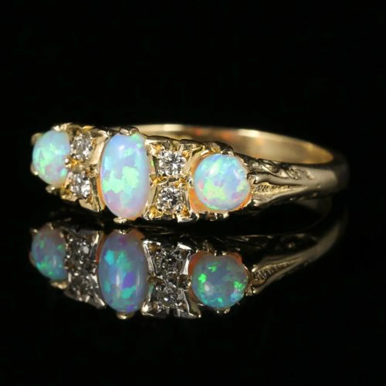 Opal Trilogy Diamond Ring 9Ct Gold