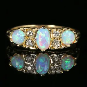 Opal Trilogy Diamond Ring 9Ct Gold