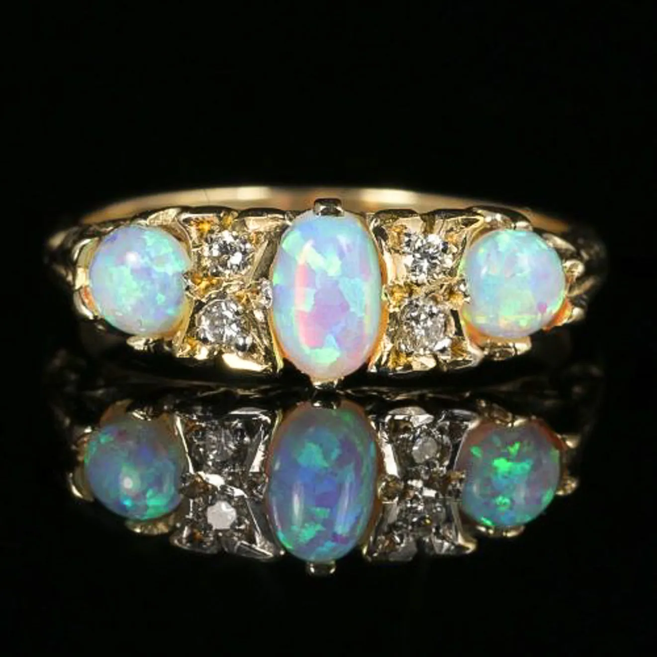 Opal Trilogy Diamond Ring 9Ct Gold