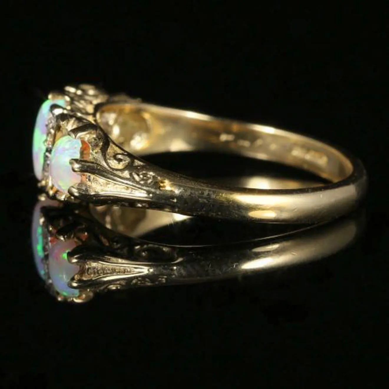 Opal Trilogy Diamond Ring 9Ct Gold