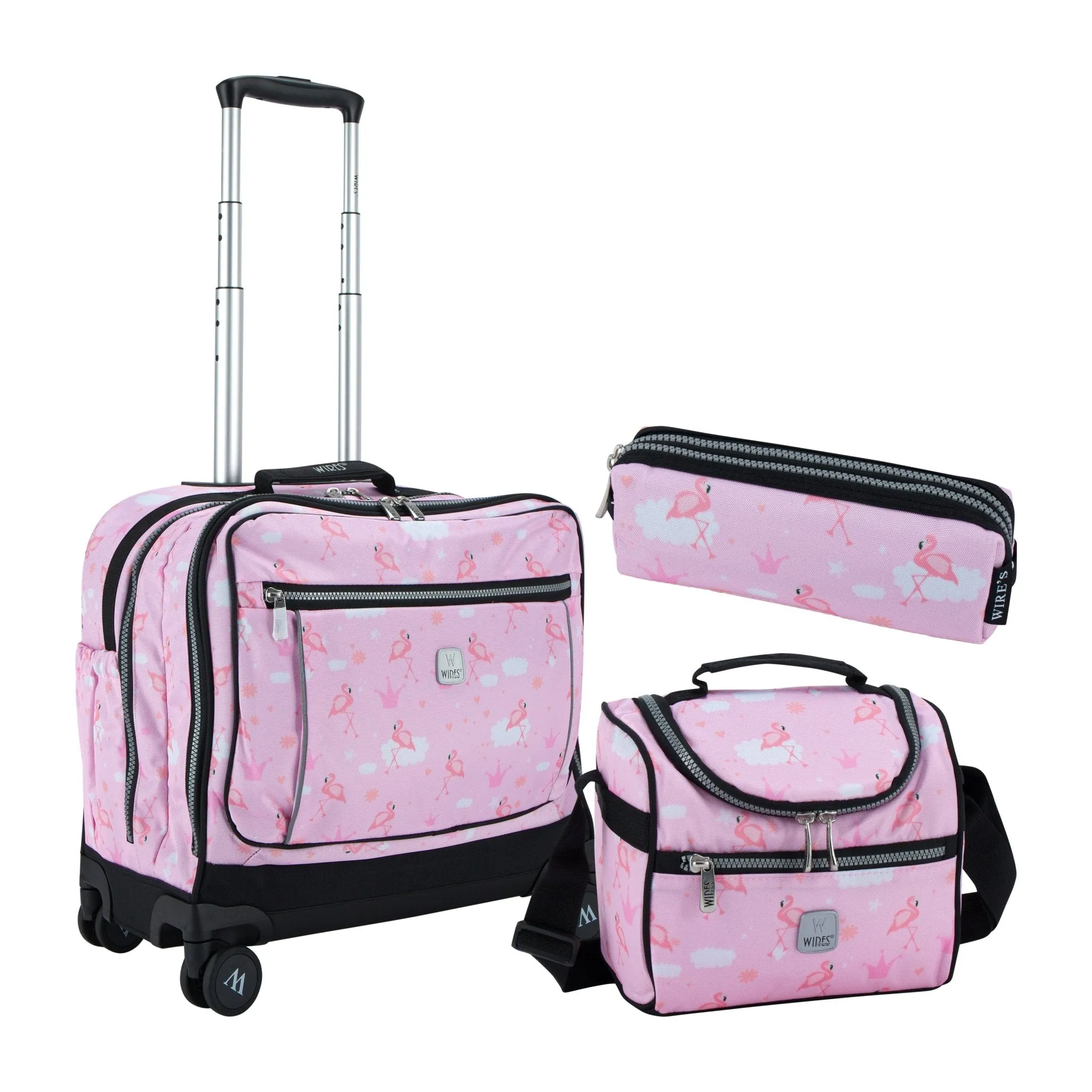 Pink Flamingo School Bag Trolley Set of 4(Lunch Bag & Pencil Case) Lunch Box