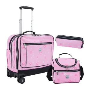 Pink Snowflakes School Bag Trolley Set of 4(Lunch Bag & Pencil Case) Lunch Box