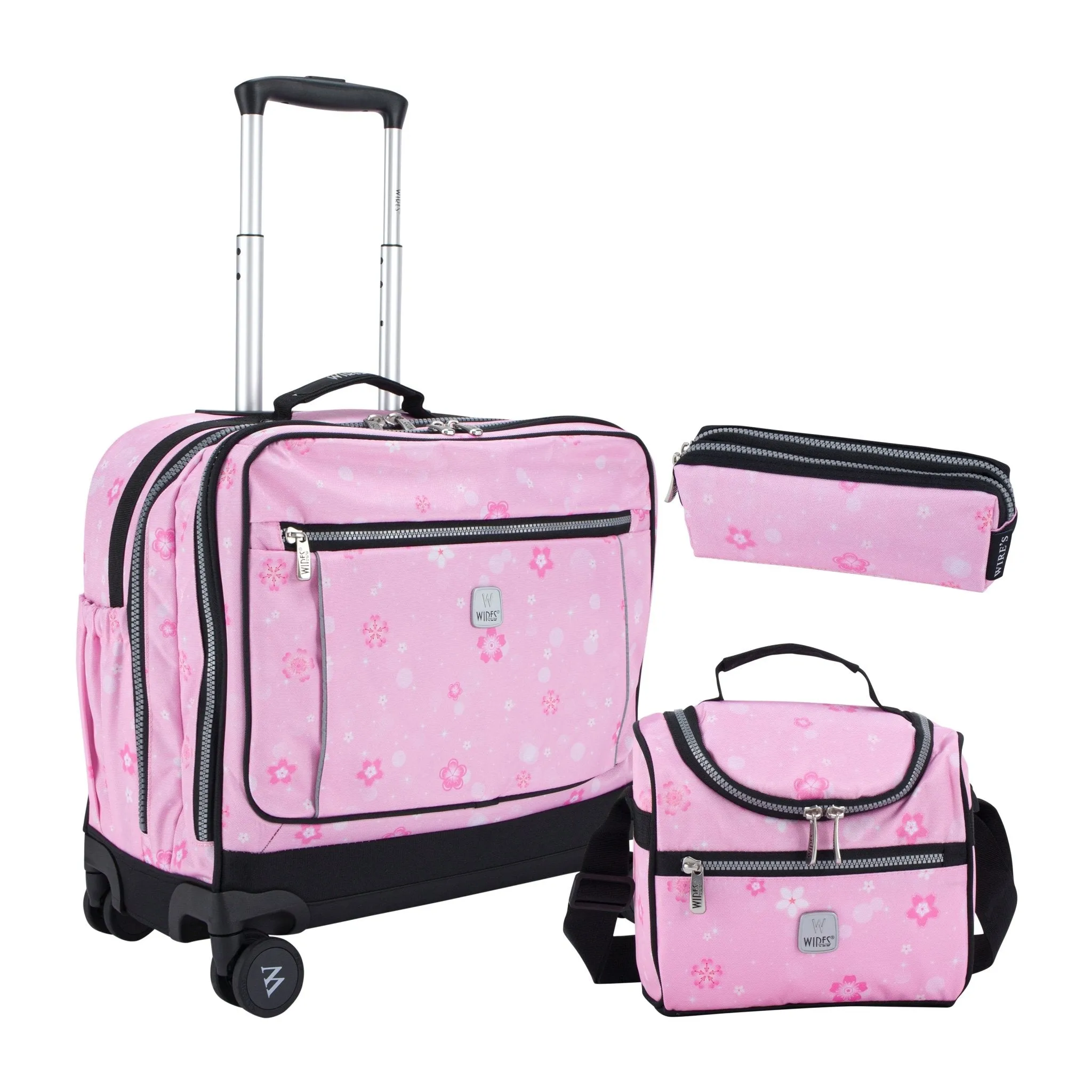 Pink Snowflakes School Bag Trolley Set of 4(Lunch Bag & Pencil Case) Lunch Box