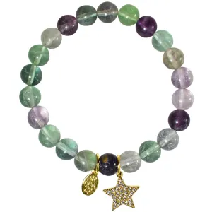 Precious Fluorite CZ Starlight 8mm Stretch Bracelet (Goldtone)