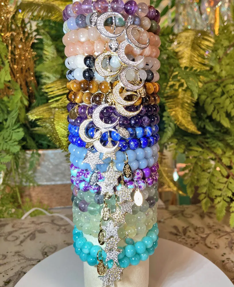Precious Fluorite CZ Starlight 8mm Stretch Bracelet (Goldtone)