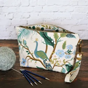 Pretty Peacock Canvas Zippered Sock Project Bag in Rifle Paper Co's Antique Garden