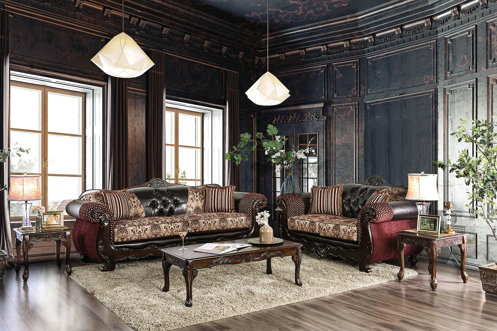 Quirino Burgundy/Dark Brown Sofa   Love Seat