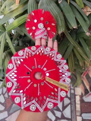 Red mirror heavy laddu gopal dress with pagdi