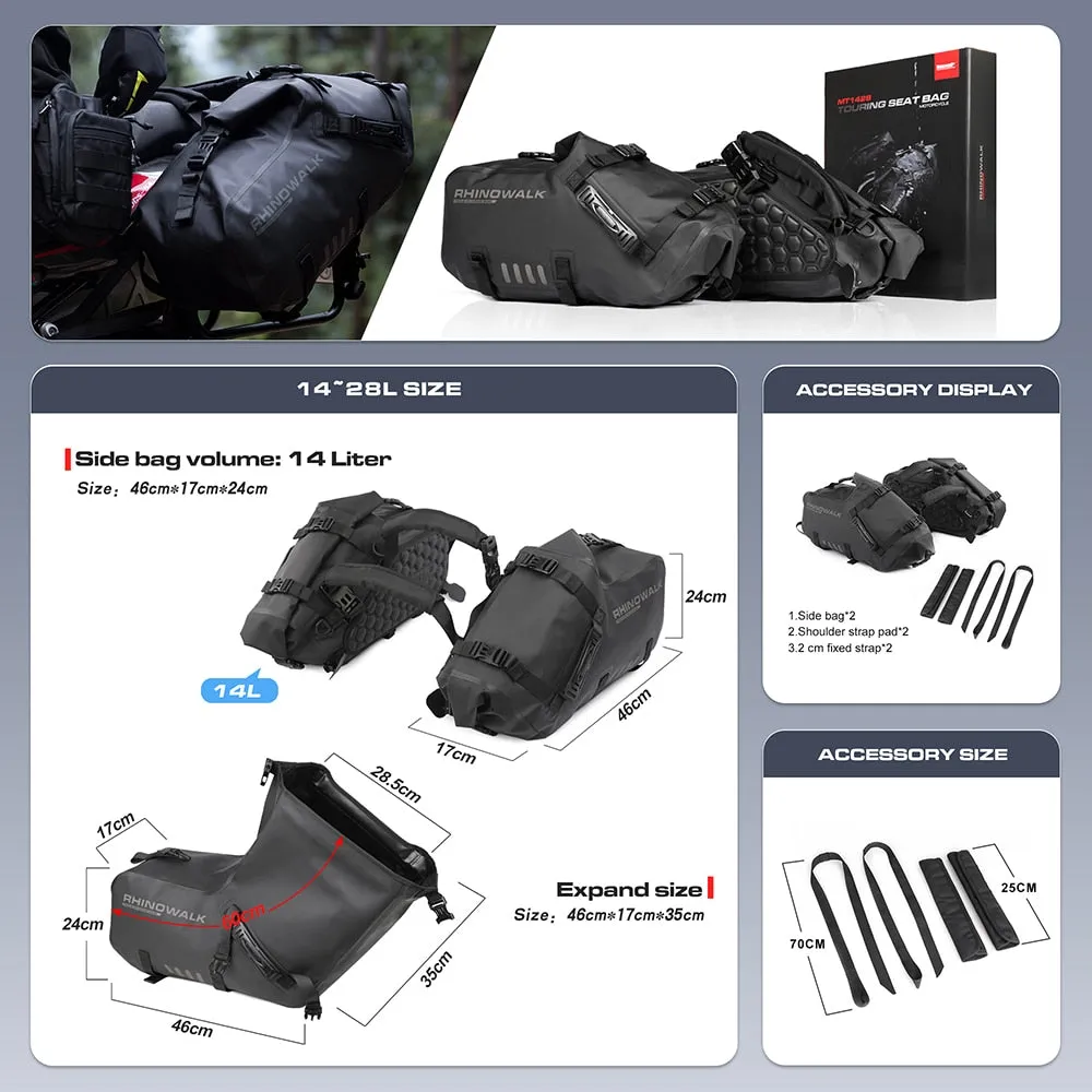 Rhinowalk 28L Motorcycle Bag 2Pcs Waterproof Motor Saddle Side Storage For Bag Universal Motorbike Travel Luggage Tail Suitcase