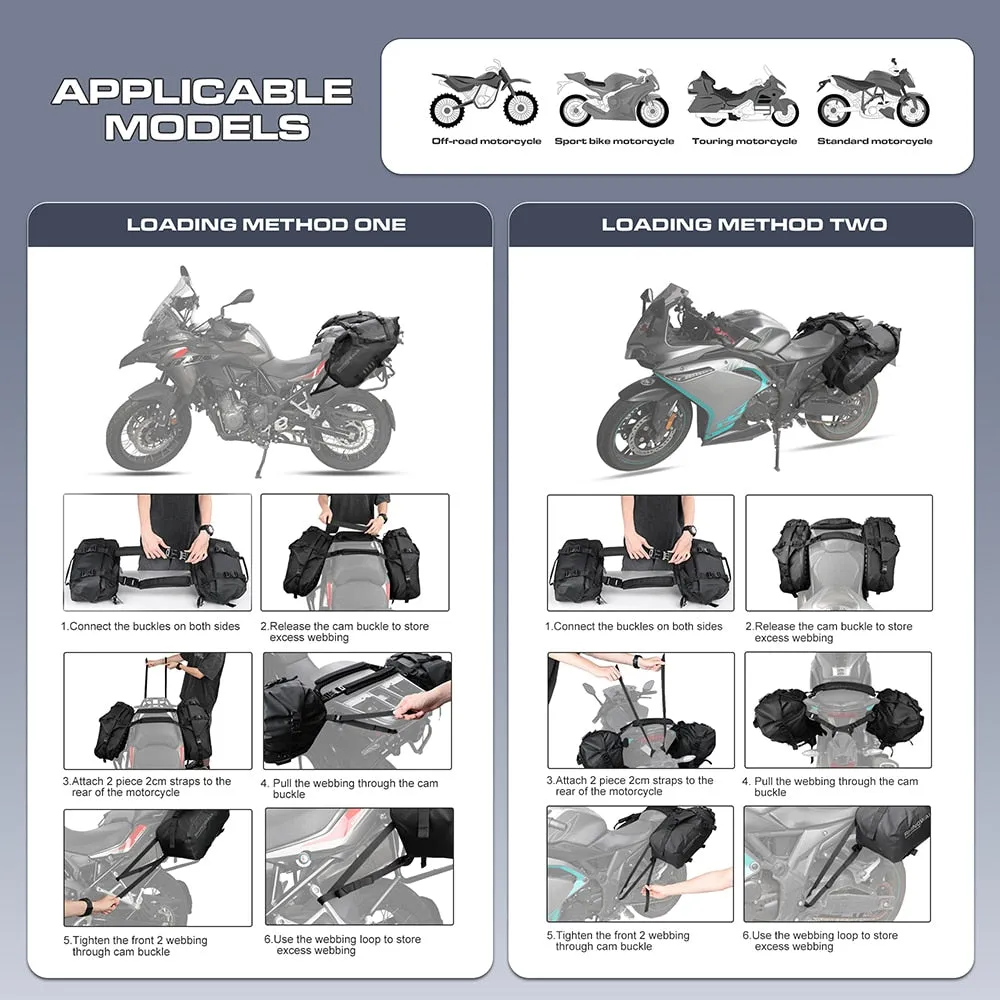 Rhinowalk 28L Motorcycle Bag 2Pcs Waterproof Motor Saddle Side Storage For Bag Universal Motorbike Travel Luggage Tail Suitcase