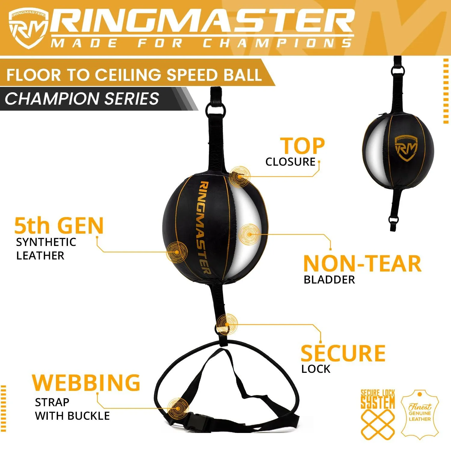 RingMaster Sports Double End Round Speed Ball Champion Series Synthetic Leather Gold/Black