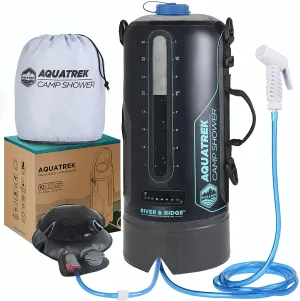 River & Ridge - AQUATREK Portable Pressure Camping Shower | 3Gal 12L Bag Tank Volume | Sustainable Food-Grade Material | Hot Water from Sun