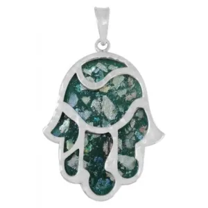 Roman Glass Hamsa Necklace