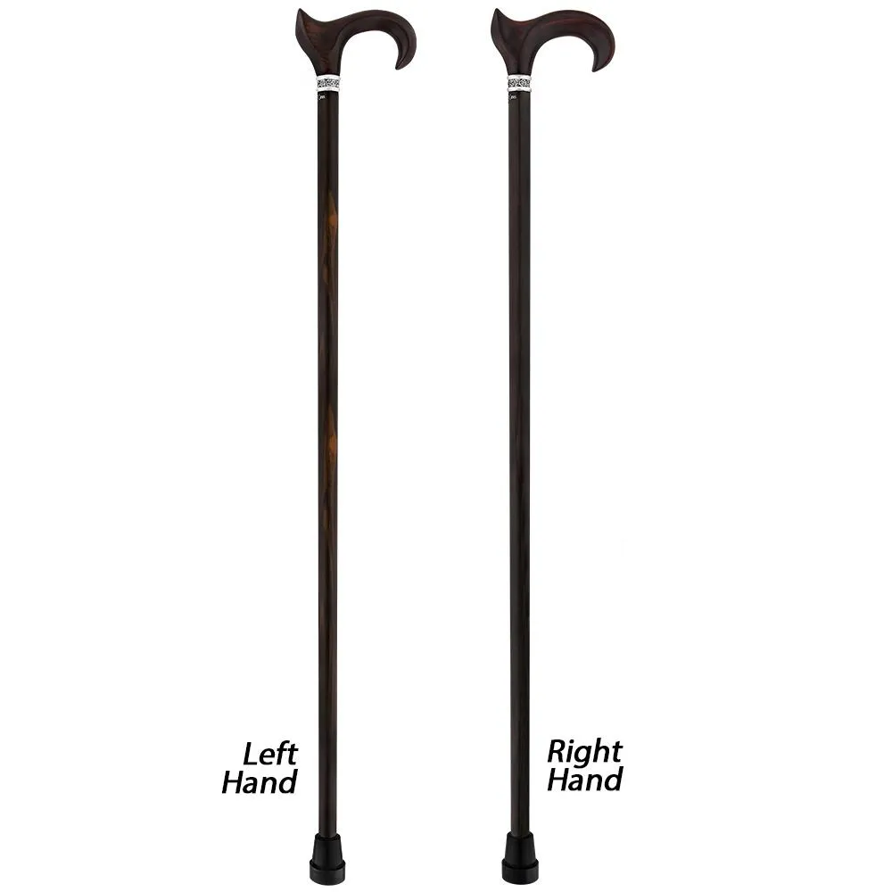 Scratch & Dent  Cocobolo Ergonomic Handle Walking Cane With Ebony Shaft and Pewter Rose Collar V1705