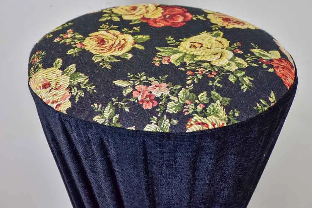 Set of five vintage Italian barstools with black floral upholstery