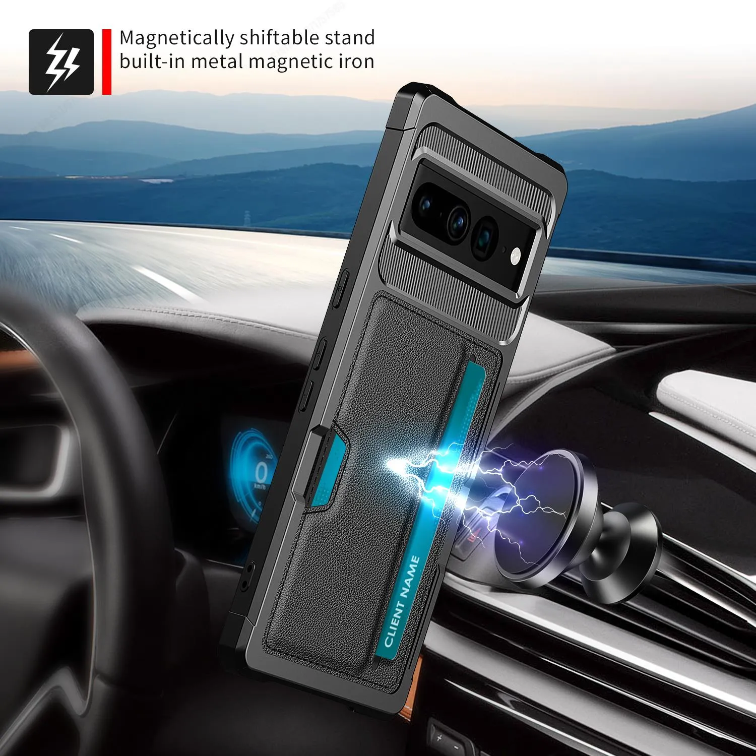 Shockproof Heavy Duty Car Magnetic Phone Case With Card Holder For Google Pixel