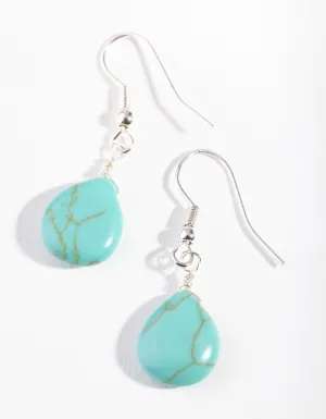 Silver Green Turquoise Teardrop Earrings