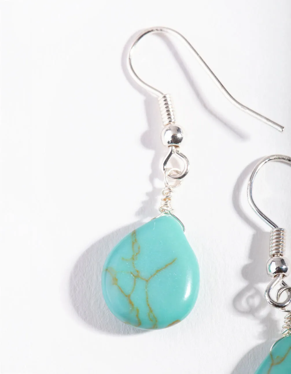 Silver Green Turquoise Teardrop Earrings