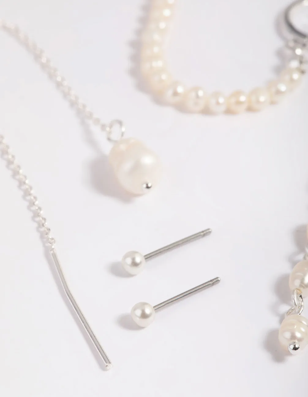 SIlver Plated Pearl Chain Earring Stack 6-Pack