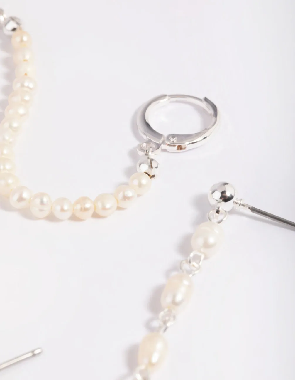 SIlver Plated Pearl Chain Earring Stack 6-Pack