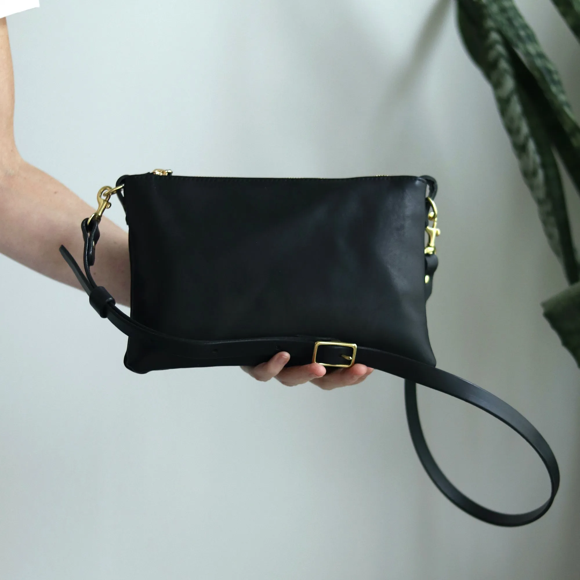 Small Leather Crossbody Clutch Bag - Soft and Slouchy Black