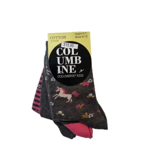 Socks Columbine 3 Pack Grey Unicorn Flowers Crew
