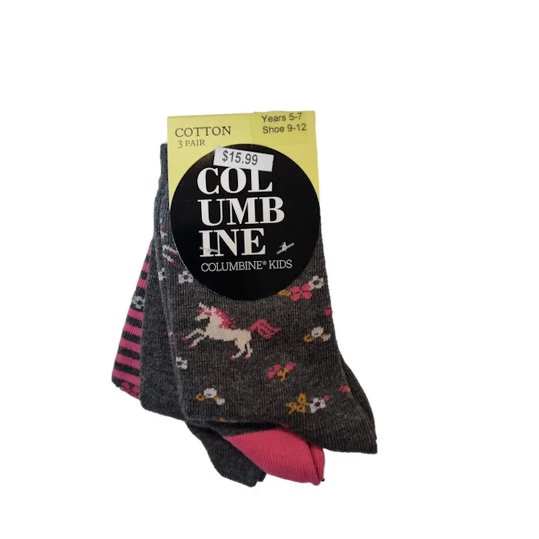 Socks Columbine 3 Pack Grey Unicorn Flowers Crew