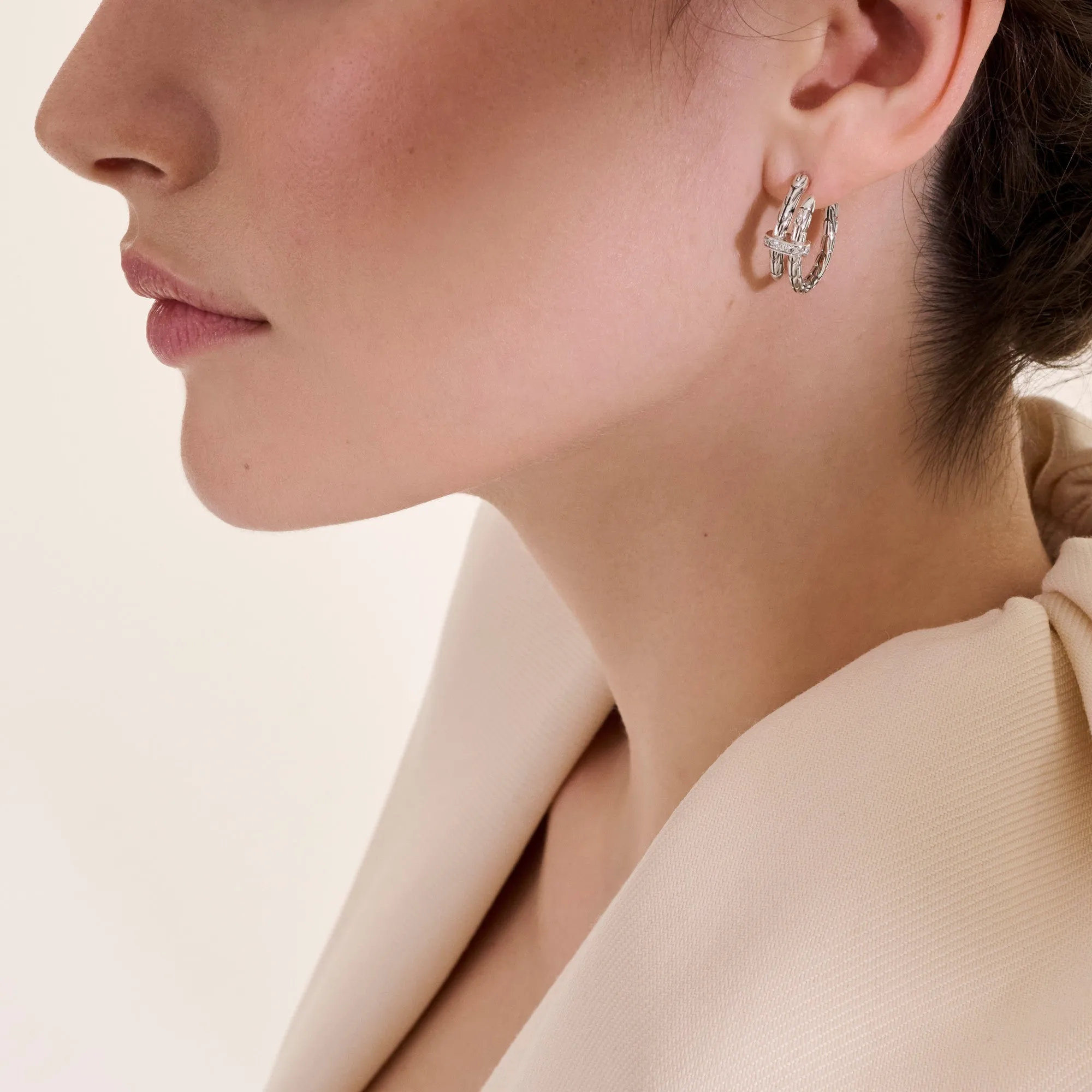 Spear Hoop Earring, Silver, Diamonds, 22.5MM|EBP986742DI