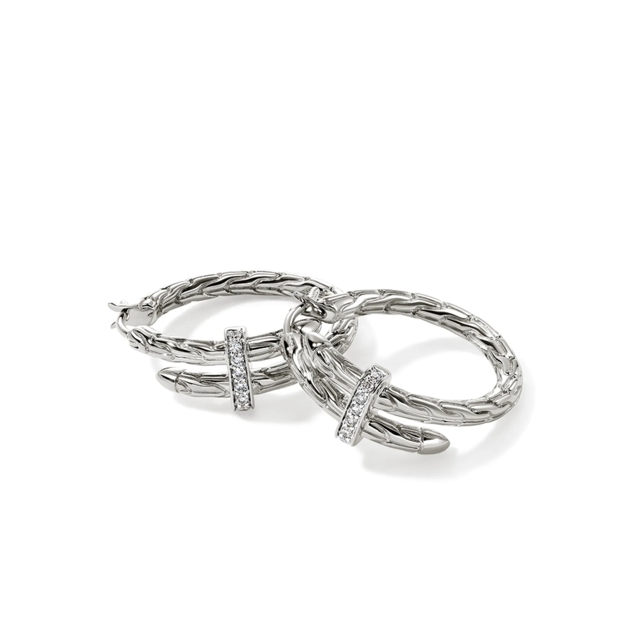 Spear Hoop Earring, Silver, Diamonds, 22.5MM|EBP986742DI
