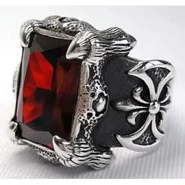 Sterling Silver Big Mens Garnet Rings