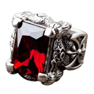 Sterling Silver Big Mens Garnet Rings