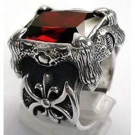 Sterling Silver Big Mens Garnet Rings