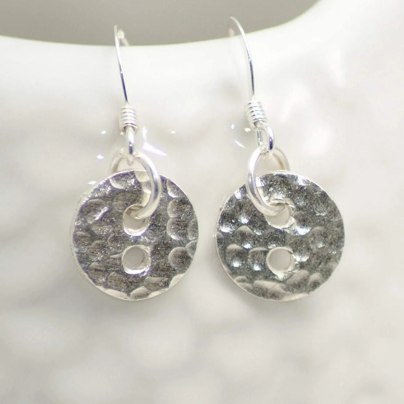 Sterling Silver Button Drop Earrings