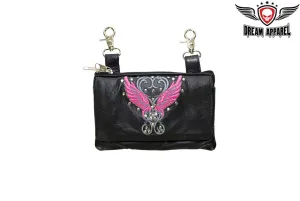Studded Naked Cowhide Leather Belt Bag with Pink Wings