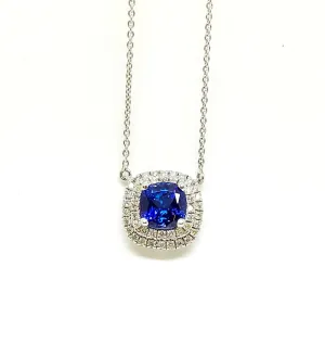 Tanzanite And Diamond  Double Halo Necklace In 14k White Gold